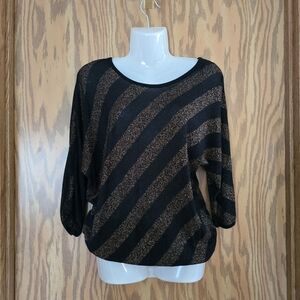Rock & Republic Black and Gold Knit Top Womens Size Medium